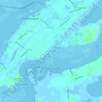 Mappa topografica Birch Town, altitudine, rilievo