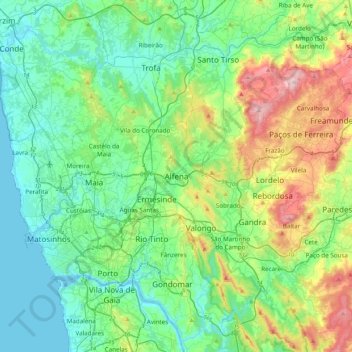 Mappa topografica Alfena, altitudine, rilievo