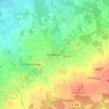 Mappa topografica Hiddingen, altitudine, rilievo