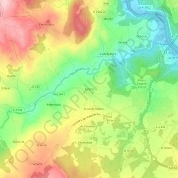 Mappa topografica Astariz, altitudine, rilievo