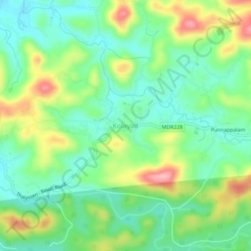 Mappa topografica Kolayad, altitudine, rilievo