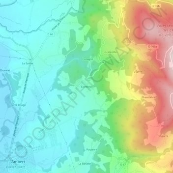Mappa topografica Combrias, altitudine, rilievo