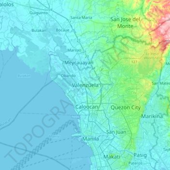 Mappa topografica Valenzuela, altitudine, rilievo