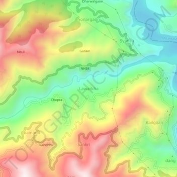 Mappa topografica Lawarkha, altitudine, rilievo