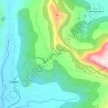 Mappa topografica Pachad, altitudine, rilievo