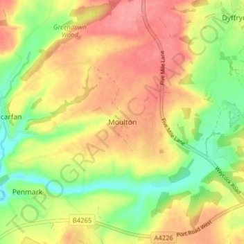 Mappa topografica Moulton, altitudine, rilievo