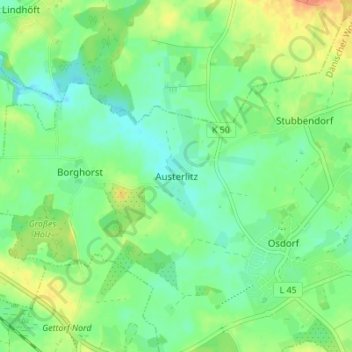 Mappa topografica Austerlitz, altitudine, rilievo