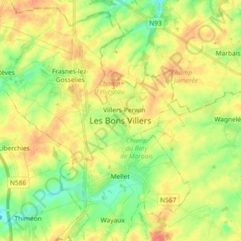 Mappa topografica Les Bons Villers, altitudine, rilievo