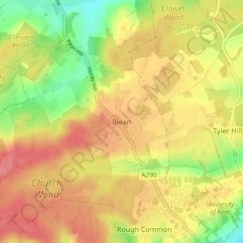 Mappa topografica Blean, altitudine, rilievo