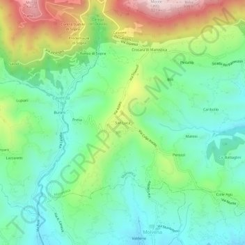 Mappa topografica San Luca, altitudine, rilievo