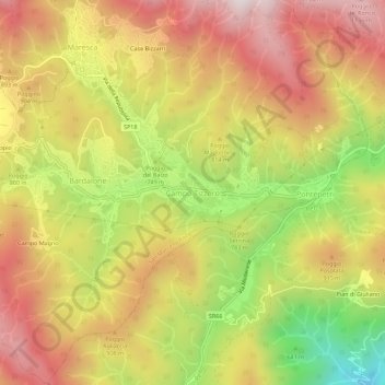 Mappa topografica Campo Tizzoro, altitudine, rilievo