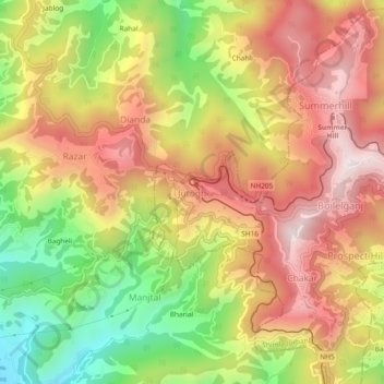 Mappa topografica Jutogh, altitudine, rilievo