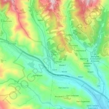 Mappa topografica Ruvari I, altitudine, rilievo