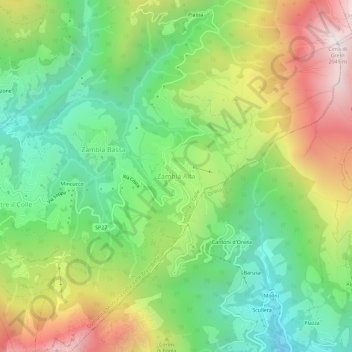 Mappa topografica Zambla Alta, altitudine, rilievo