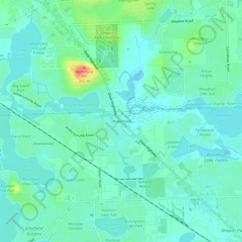 Mappa topografica Waterford, altitudine, rilievo