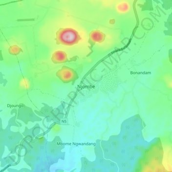 Mappa topografica Njombé, altitudine, rilievo