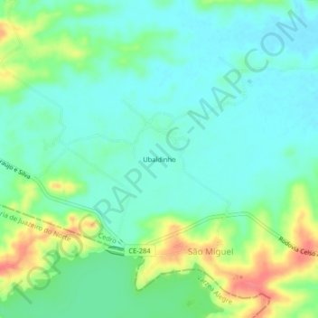 Mappa topografica Ubaldinho, altitudine, rilievo