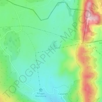 Mappa topografica Marcesina, altitudine, rilievo