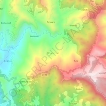 Mappa topografica Dhanchuli, altitudine, rilievo