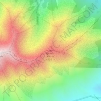 Mappa topografica Spanish Peaks, altitudine, rilievo