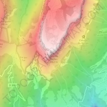 Mappa topografica Dent de Crolles, altitudine, rilievo