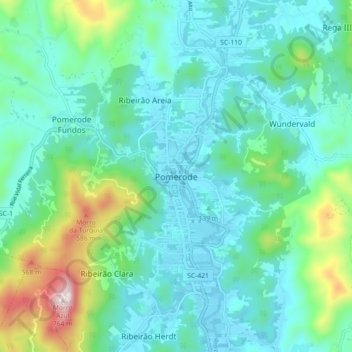 Mappa topografica Pomerode, altitudine, rilievo