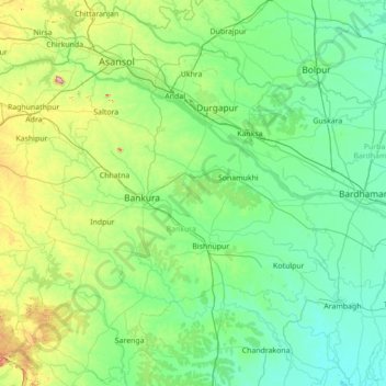 Mappa topografica Bānkurā, altitudine, rilievo