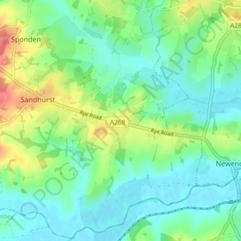 Mappa topografica Linkhill, altitudine, rilievo
