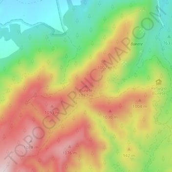 Mappa topografica Burete, altitudine, rilievo