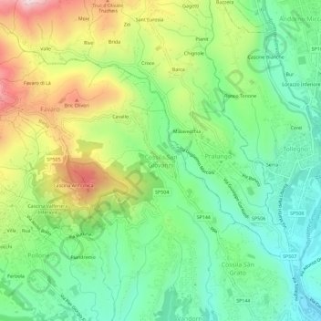 Mappa topografica Cossila San Giovanni, altitudine, rilievo