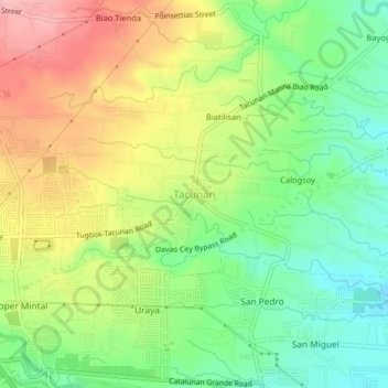Mappa topografica Tacunan, altitudine, rilievo