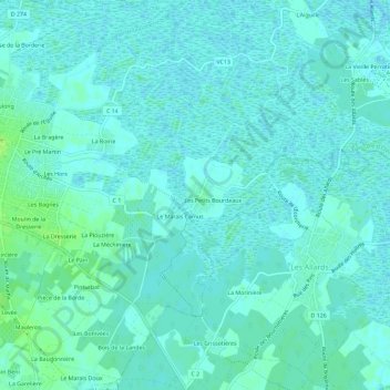 Mappa topografica Arceau, altitudine, rilievo