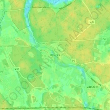 Mappa topografica Ulbroka, altitudine, rilievo