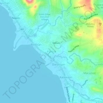 Mappa topografica Pantok, altitudine, rilievo