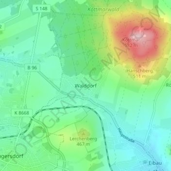 Mappa topografica Walddorf, altitudine, rilievo