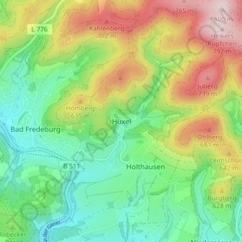 Mappa topografica Huxel, altitudine, rilievo