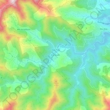 Mappa topografica Mas Atxer, altitudine, rilievo