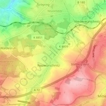 Mappa topografica Oberwürschnitz, altitudine, rilievo
