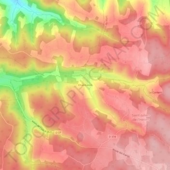Mappa topografica Chambaran, altitudine, rilievo