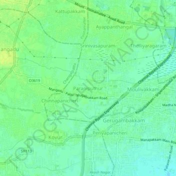 Mappa topografica Paraniputhur, altitudine, rilievo