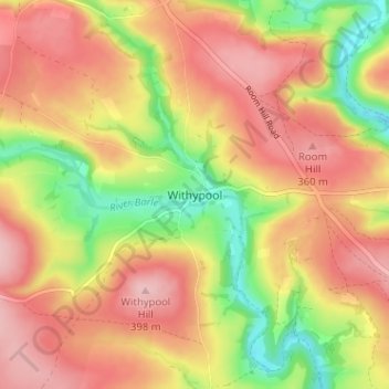 Mappa topografica Withypool, altitudine, rilievo