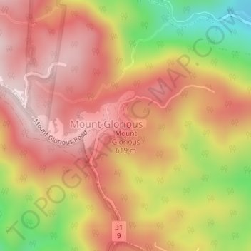 Mappa topografica Mount Glorious, altitudine, rilievo