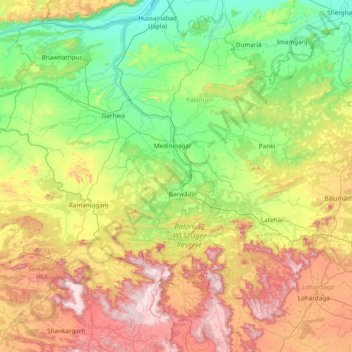 Mappa topografica Palāmu, altitudine, rilievo