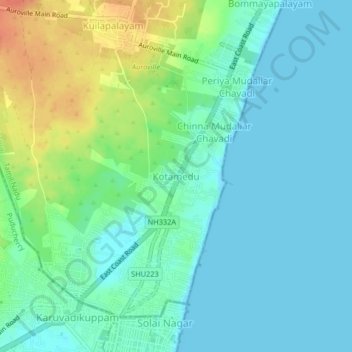 Mappa topografica Kotamedu, altitudine, rilievo