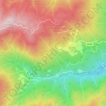 Mappa topografica Campi di Poggio, altitudine, rilievo