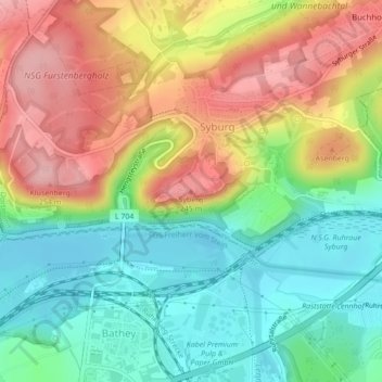 Mappa topografica Syberg, altitudine, rilievo