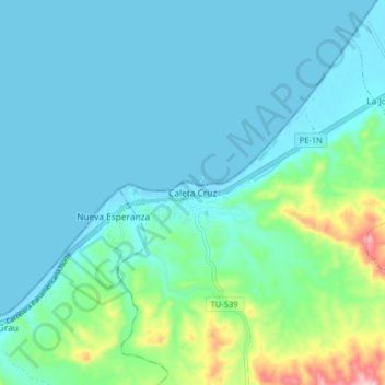 Mappa topografica Caleta Cruz, altitudine, rilievo
