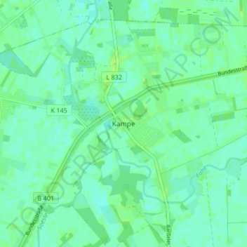 Mappa topografica Kampe, altitudine, rilievo