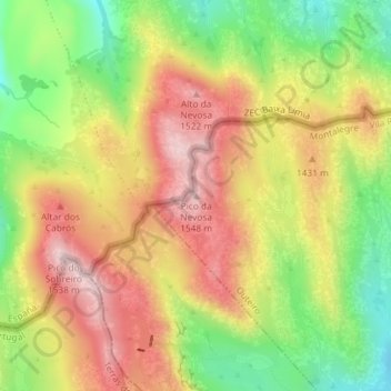 Mappa topografica Pico da Nevosa, altitudine, rilievo