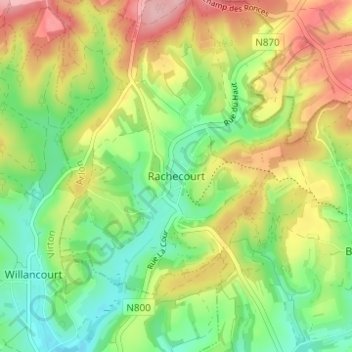 Mappa topografica Rachecourt, altitudine, rilievo